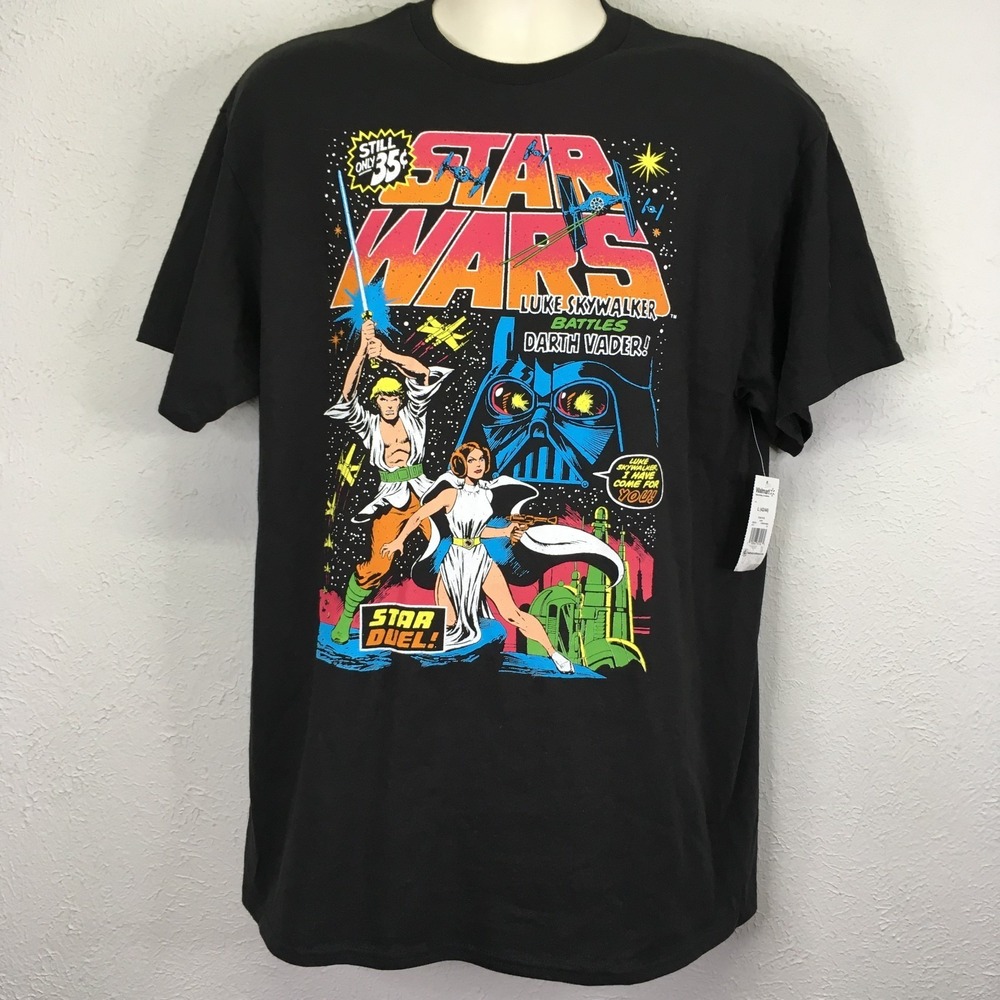Star Wars Comic Book T-Shirt Size L Black Mad Engine‎ Vintage Poster Graphic Tee